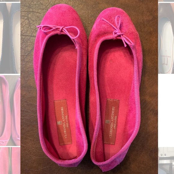 CLORINDA ANTINORI Italian Suede Pink Bow Flats EU38* - Picture 1 of 5